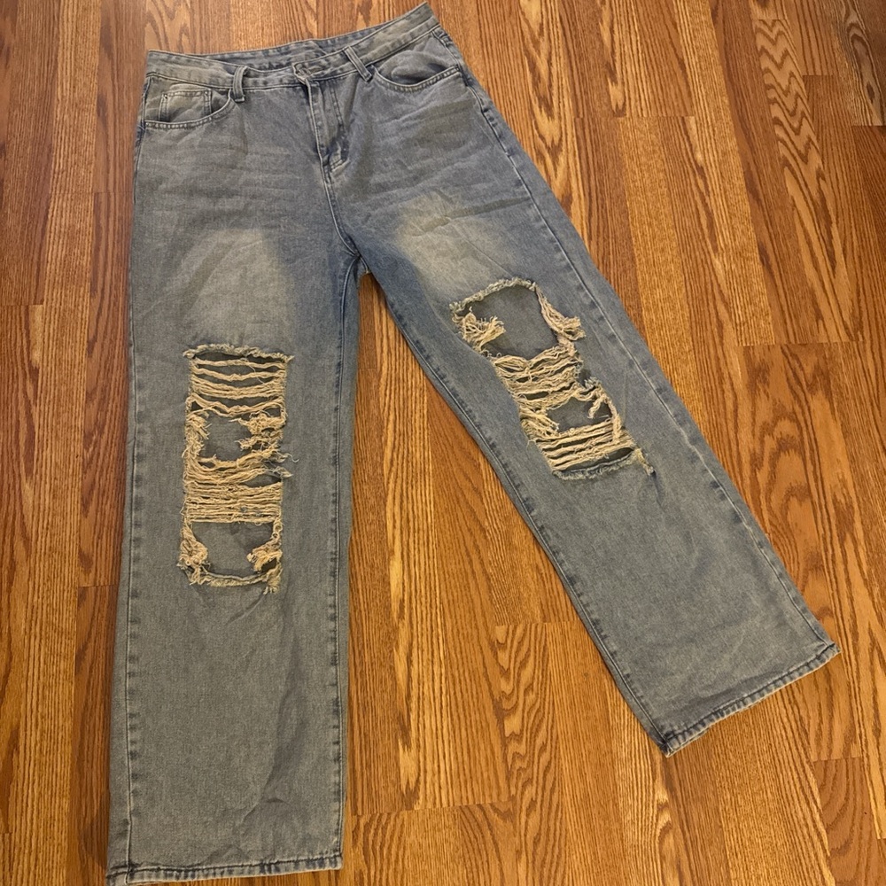 SHEIN High Rise Distressed Jeans - Gray